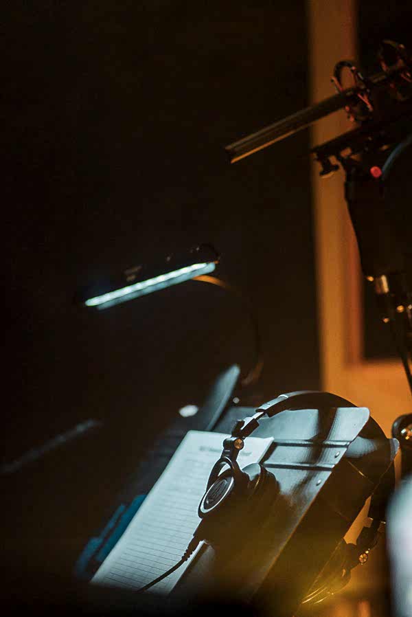 A voice over session in the Studio B iso booth, using a Sennheiser 416 shotgun mic and a Sanken COS-11D Lavalier Mic.